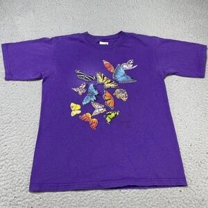 Vintage 90s Cute Butterfly T Shirt Purple Double Sided Print Anvil Fits Womens S